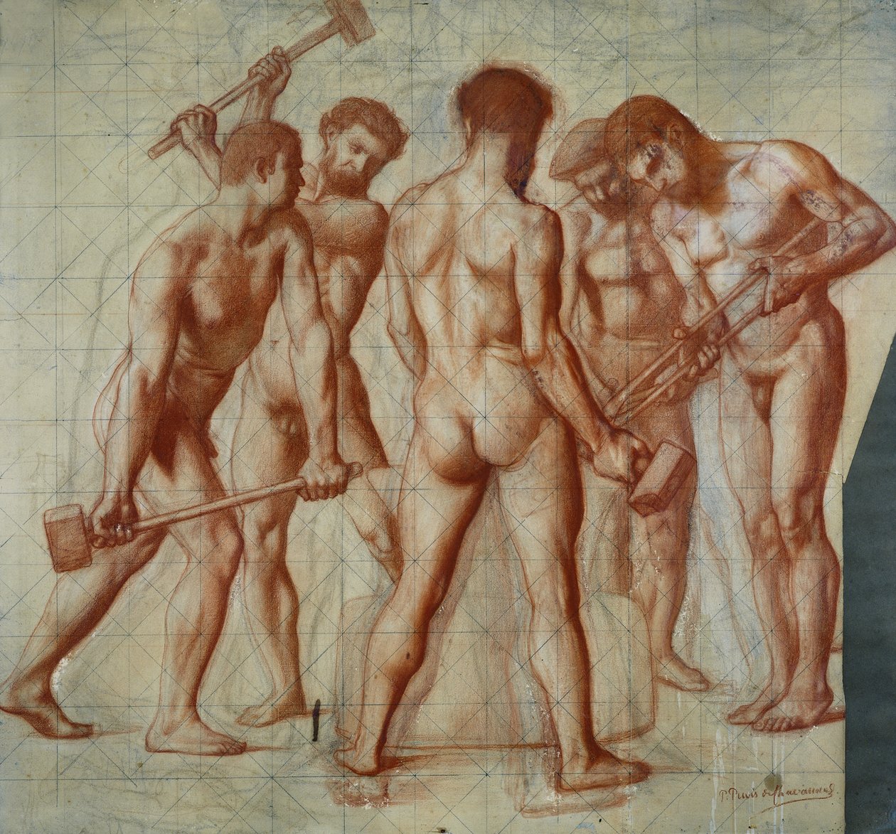The Forgers, estudo para &39;Allegorie du Travail&39; (giz vermelho sobre papel) de Pierre Puvis de Chavannes