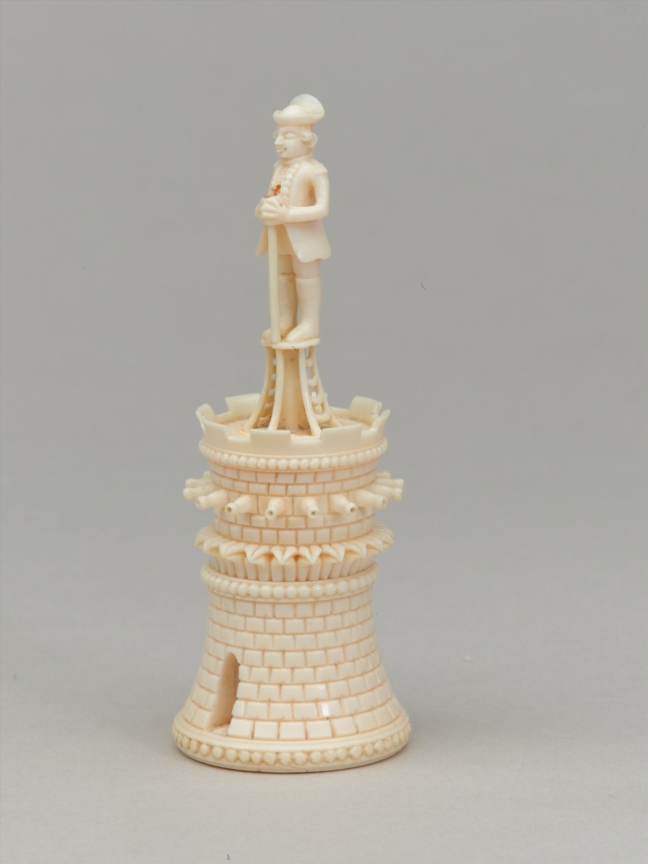 Torre branca, peça de xadrez, Índia, 1820 por volta de de Pierre Simon Dequoy