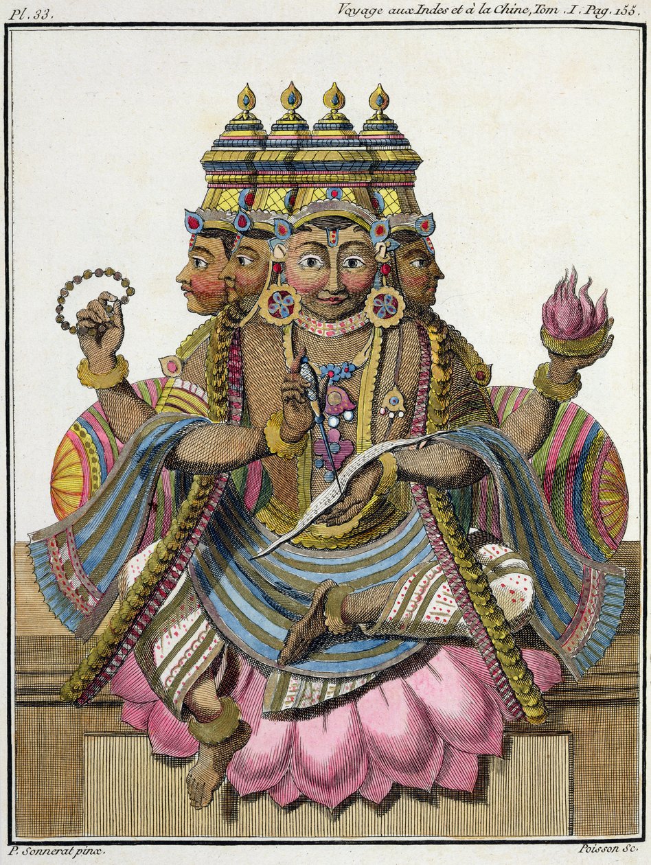 Brahma, deus hindu da criação, de &39;Journey to India and China&39; de Pierre Sonnerat, gravado por Poisson, publicado em 1782 de Pierre Sonnerat