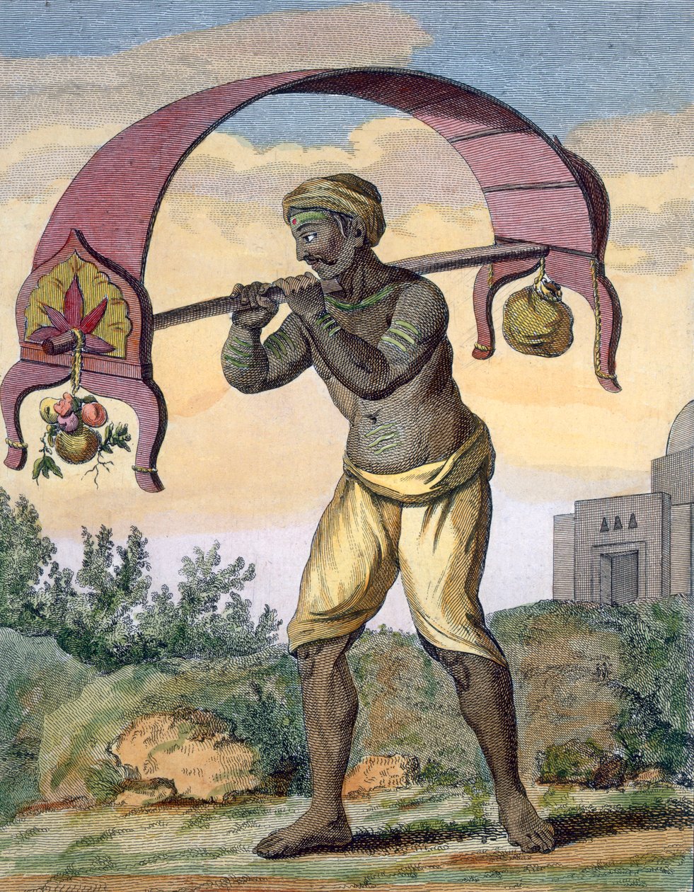 Devoto religioso de Paeni Caori carregando oferendas para os deuses, 1782. de Pierre Sonnerat