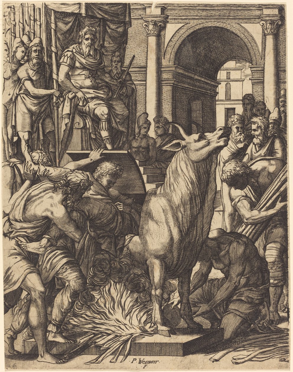 O touro de bronze de Phalarus de Pierre Woeiriot