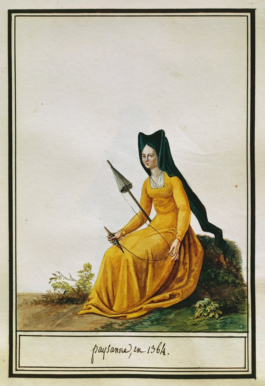 Agricultora francesa que gira, de Pierre Antoine Leboux de La Mesangere (1761-1831), aguarela de Pierre de La Mesangere