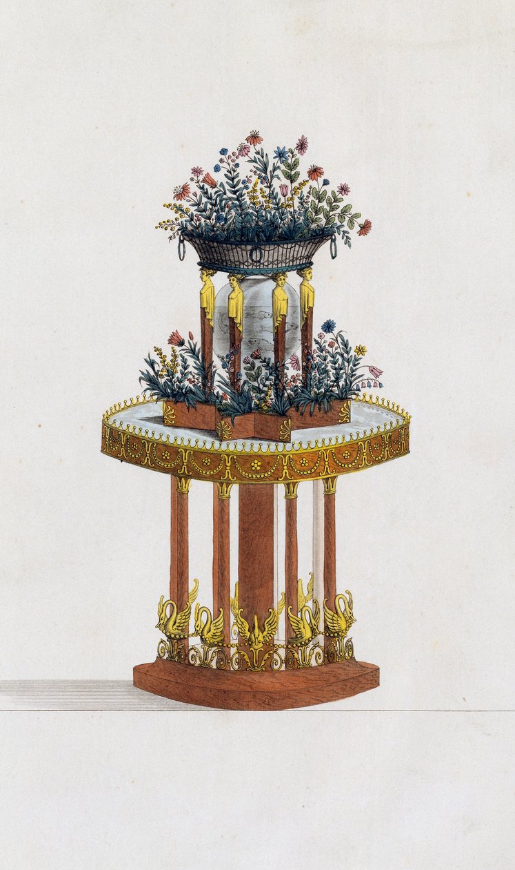 Suporte de flores em mogno e bronze, placa 287, ilustração da Collection de meubles et objects de gout (Coleção de móveis e objetos de gosto) de Pierre de La Mesangere