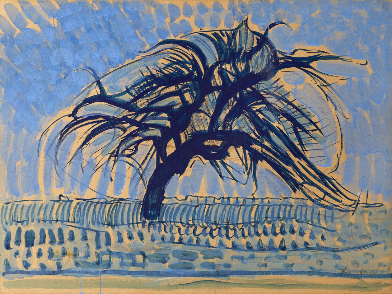 Macieira em Azul, 1908-09 (têmpera sobre papelão) de Piet Mondrian
