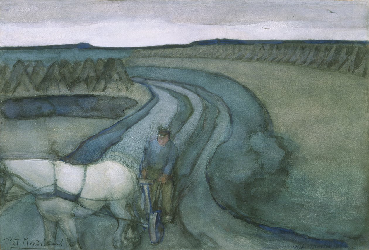 No Trabalho: nos Campos, c.1899 (wc com guache sobre papel) de Piet Mondrian