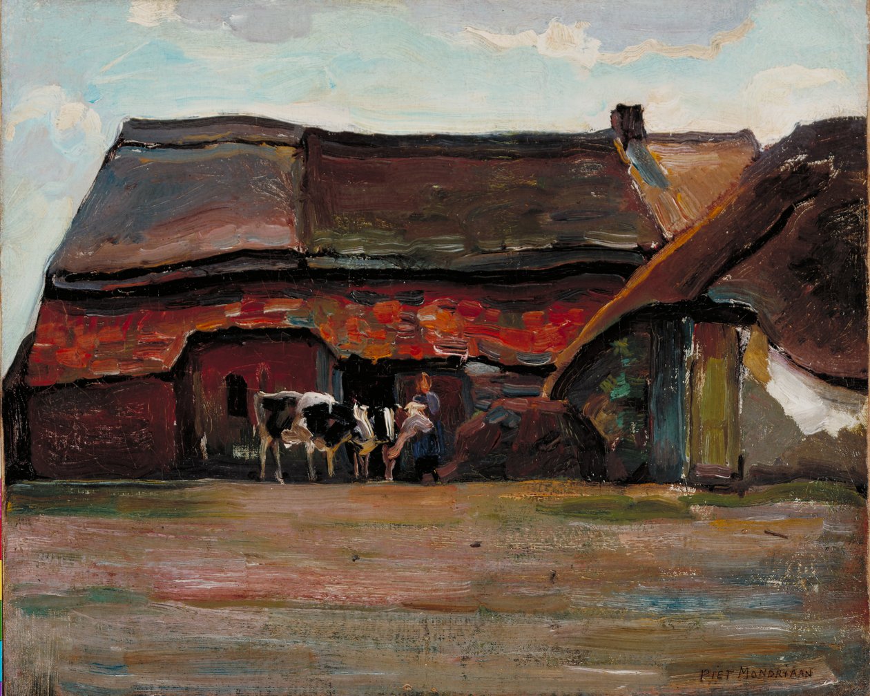 Brabant Farmyard, 1904 (óleo sobre tela de linho montado sobre tela) de Piet Mondrian