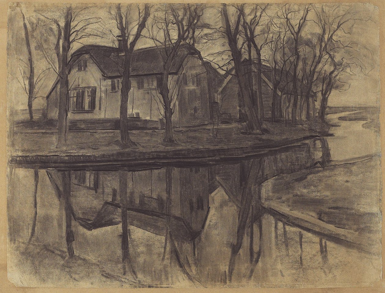 Fazenda em Duivendrecht, c.1905-07 (carvão e coto sobre papel) de Piet Mondrian