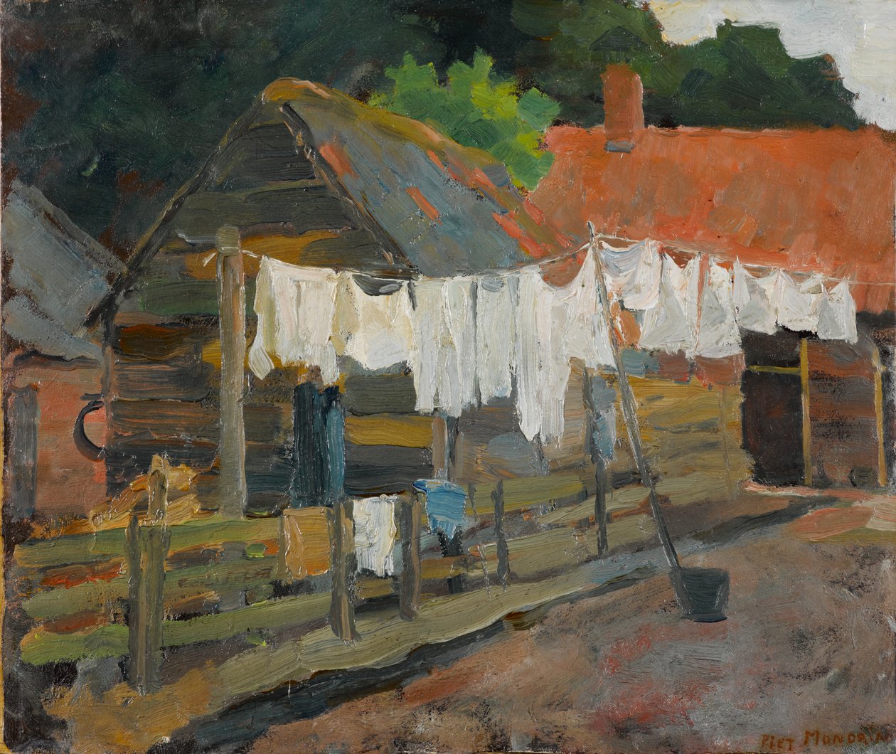 Quinta com lavagem na linha, c.1898 (óleo no cartão) de Piet Mondrian