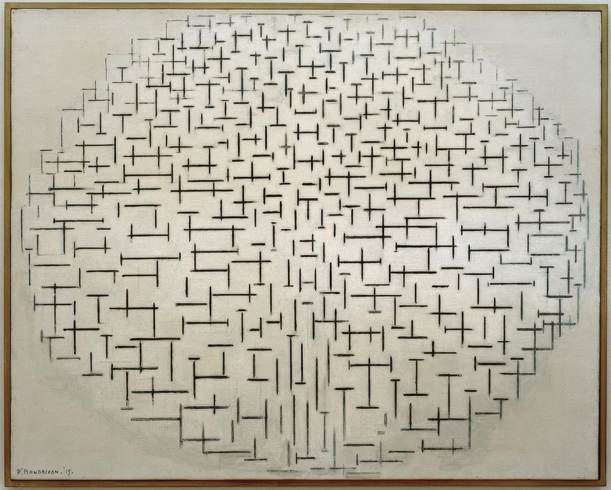 Composição 10 em preto e branco; Cais e oceano de Piet Mondrian