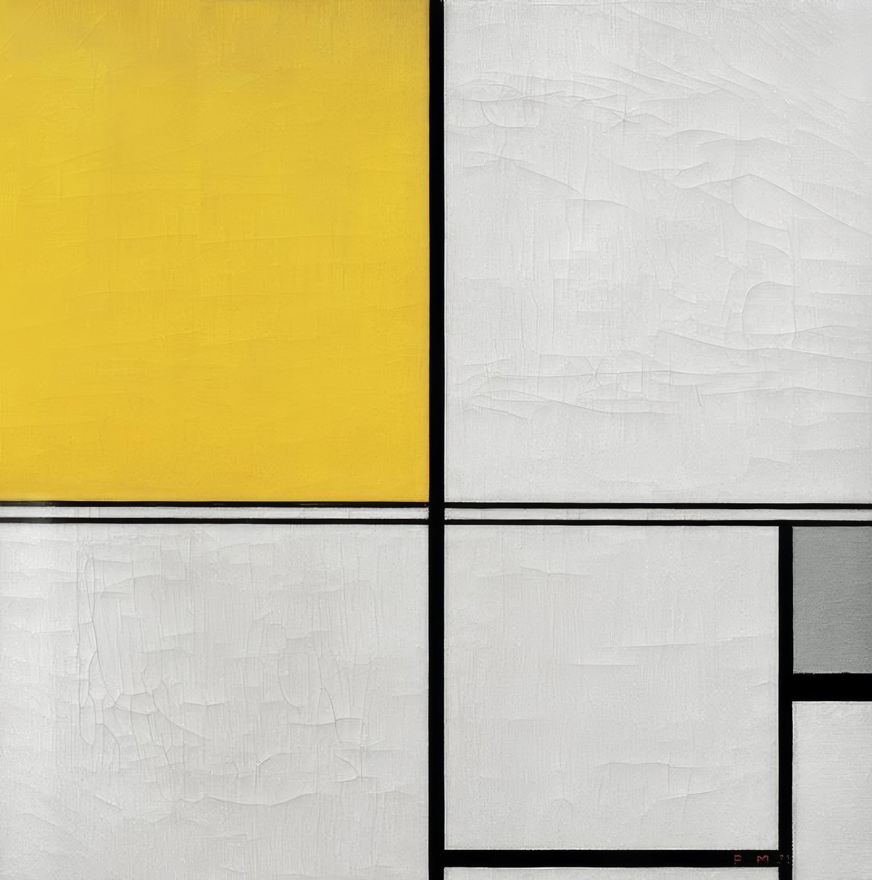 Composição com linha dupla e amarelo e cinza de Piet Mondrian
