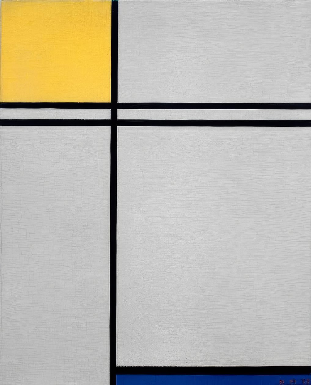 Composição com linha amarela, azul e dupla de Piet Mondrian