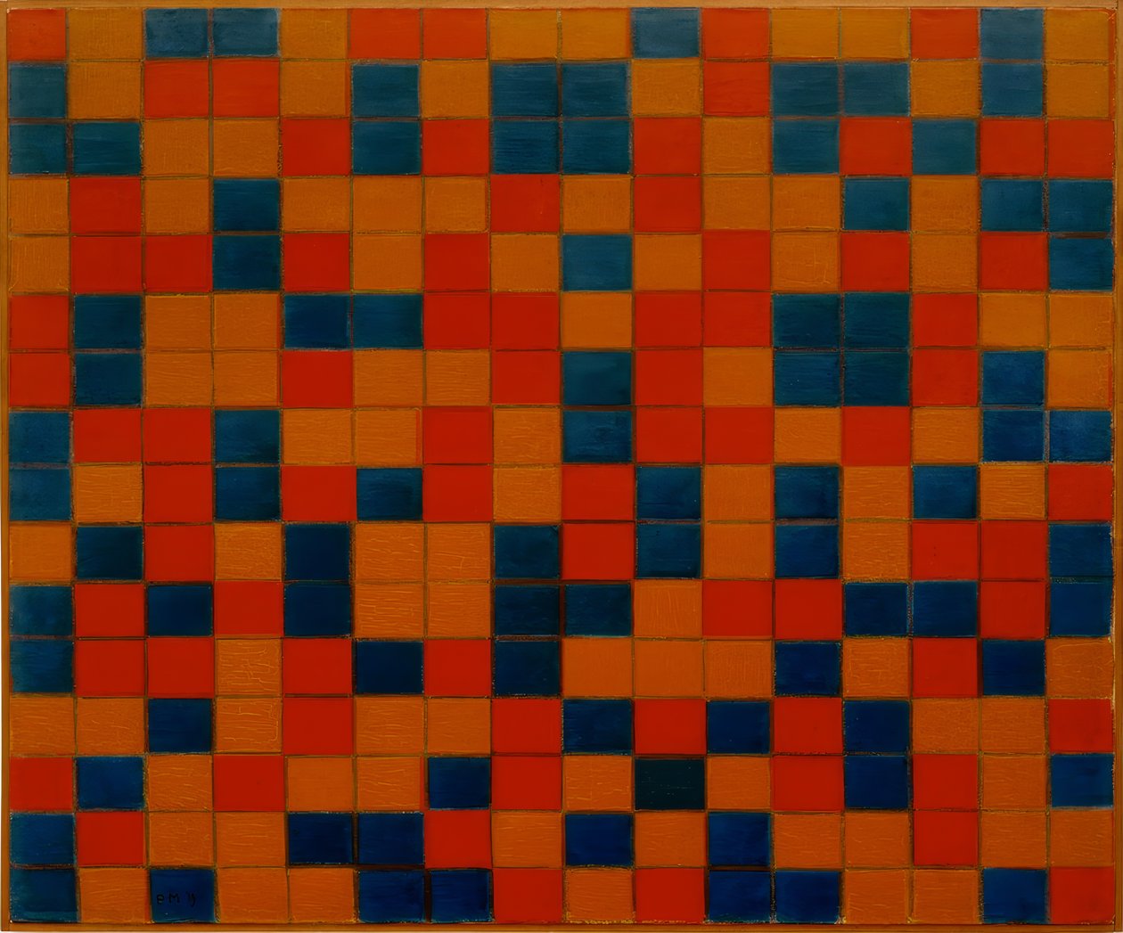 Composição com grade 8; Tabuleiro de xadrez com cores escuras de Piet Mondrian