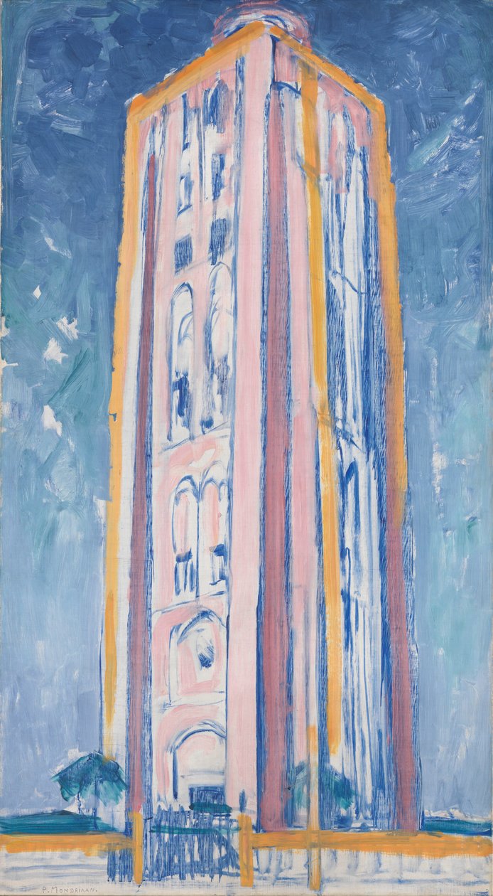 Farol em Westkapelle em laranja, rosa, roxo e azul, c.1910 de Piet Mondrian