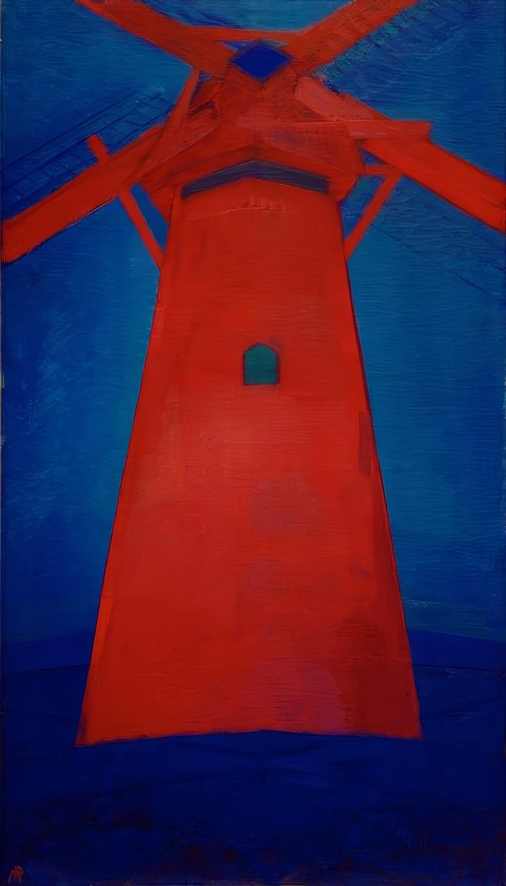 moinho; Moinho vermelho em Domburg de Piet Mondrian