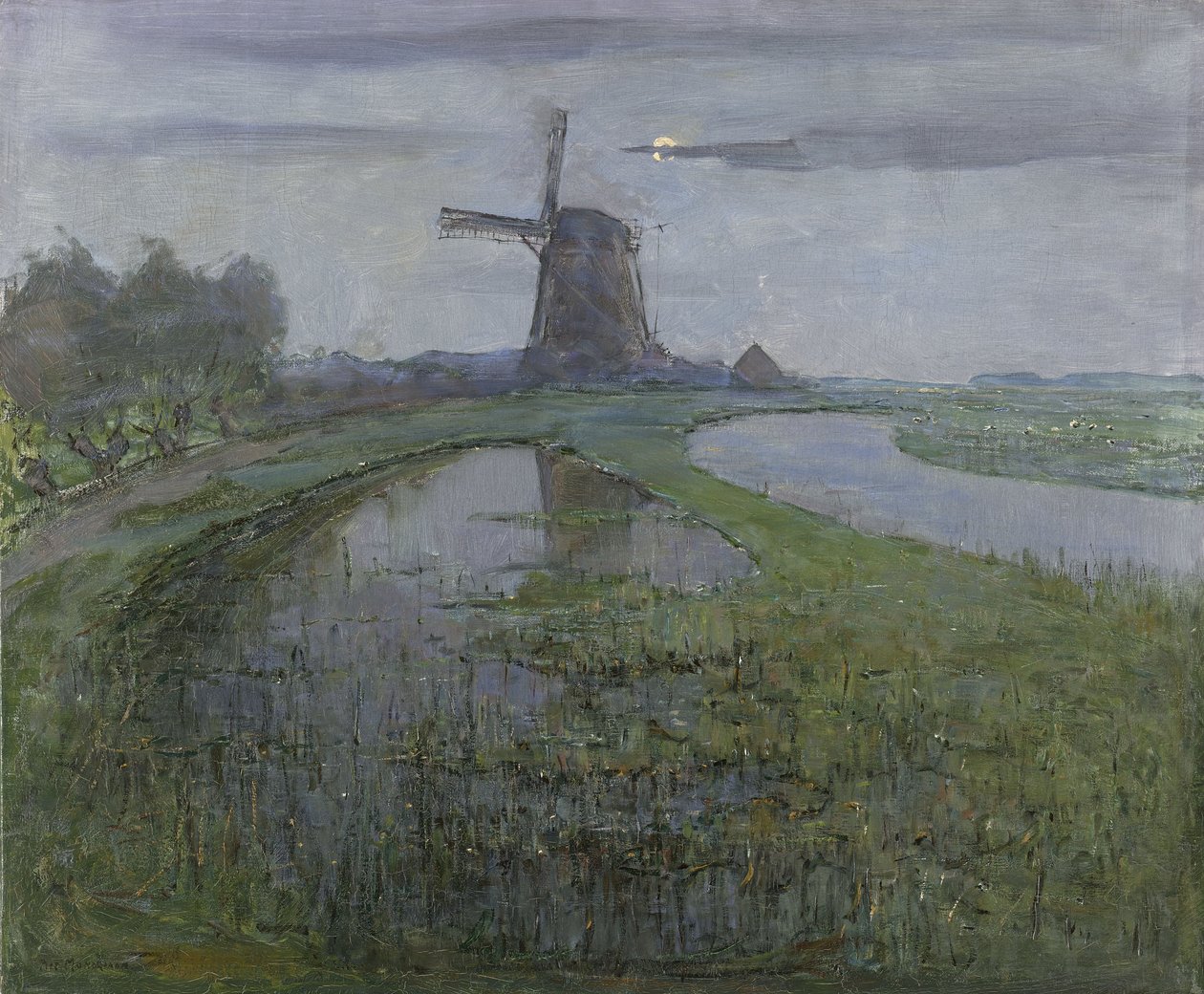 Oostzijdse Mill ao longo do rio Gein pelo luar de Piet Mondrian