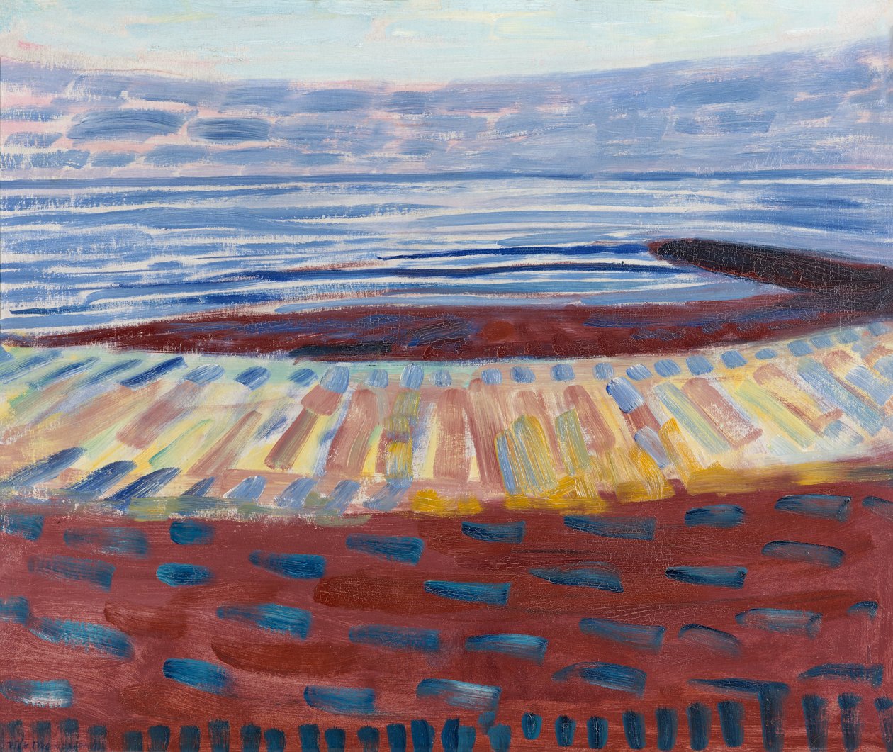 Mar após o por do sol, 1909 (óleo no cartão) de Piet Mondrian