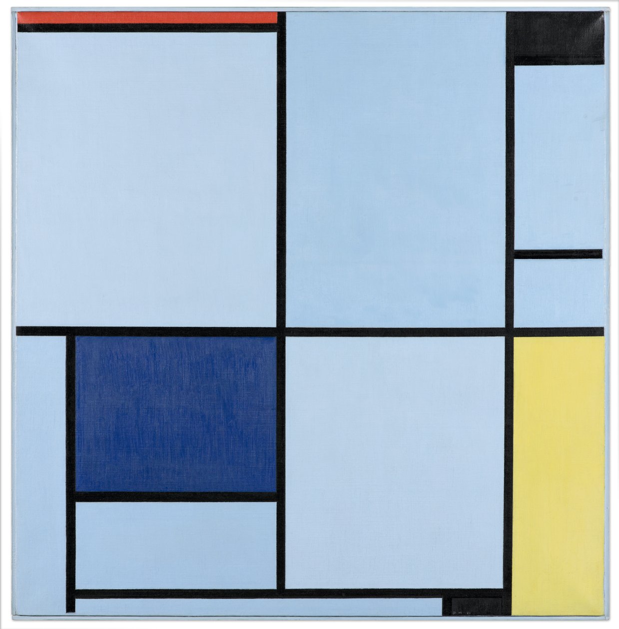 Tableau 1, com vermelho, preto, azul e amarelo, 1921 de Piet Mondrian