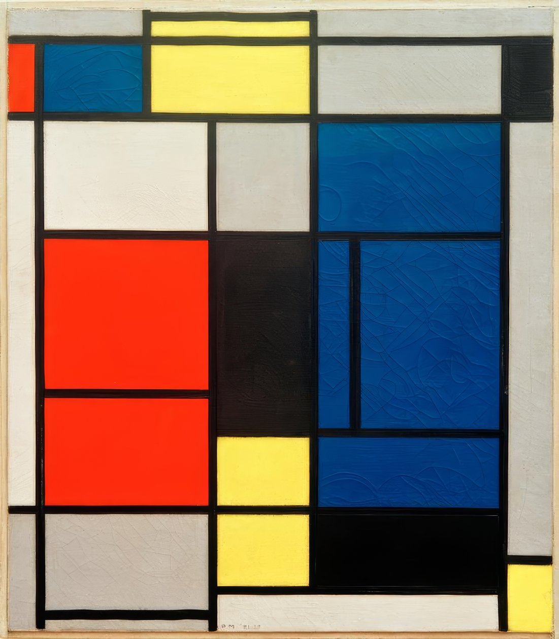 Tableau no. Eu, com vermelho, azul, amarelo, preto e cinza de Piet Mondrian