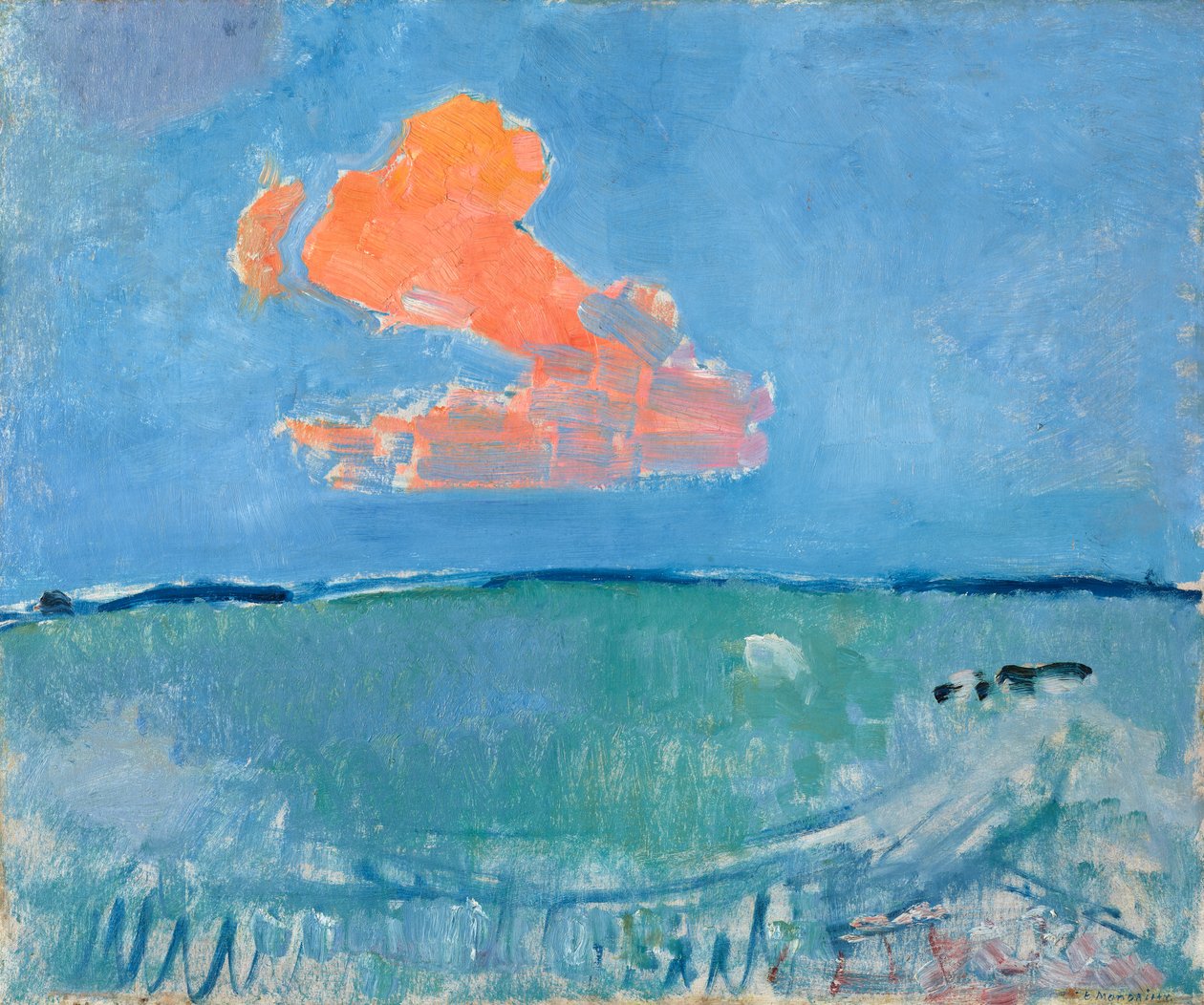 A Nuvem Vermelha, c.1907 (óleo no papelão) de Piet Mondrian