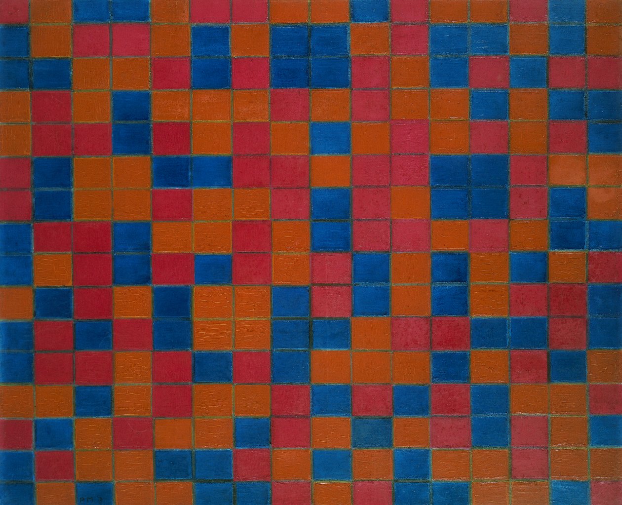 Composição do tabuleiro de xadrez com cores escuras de Piet Mondrian