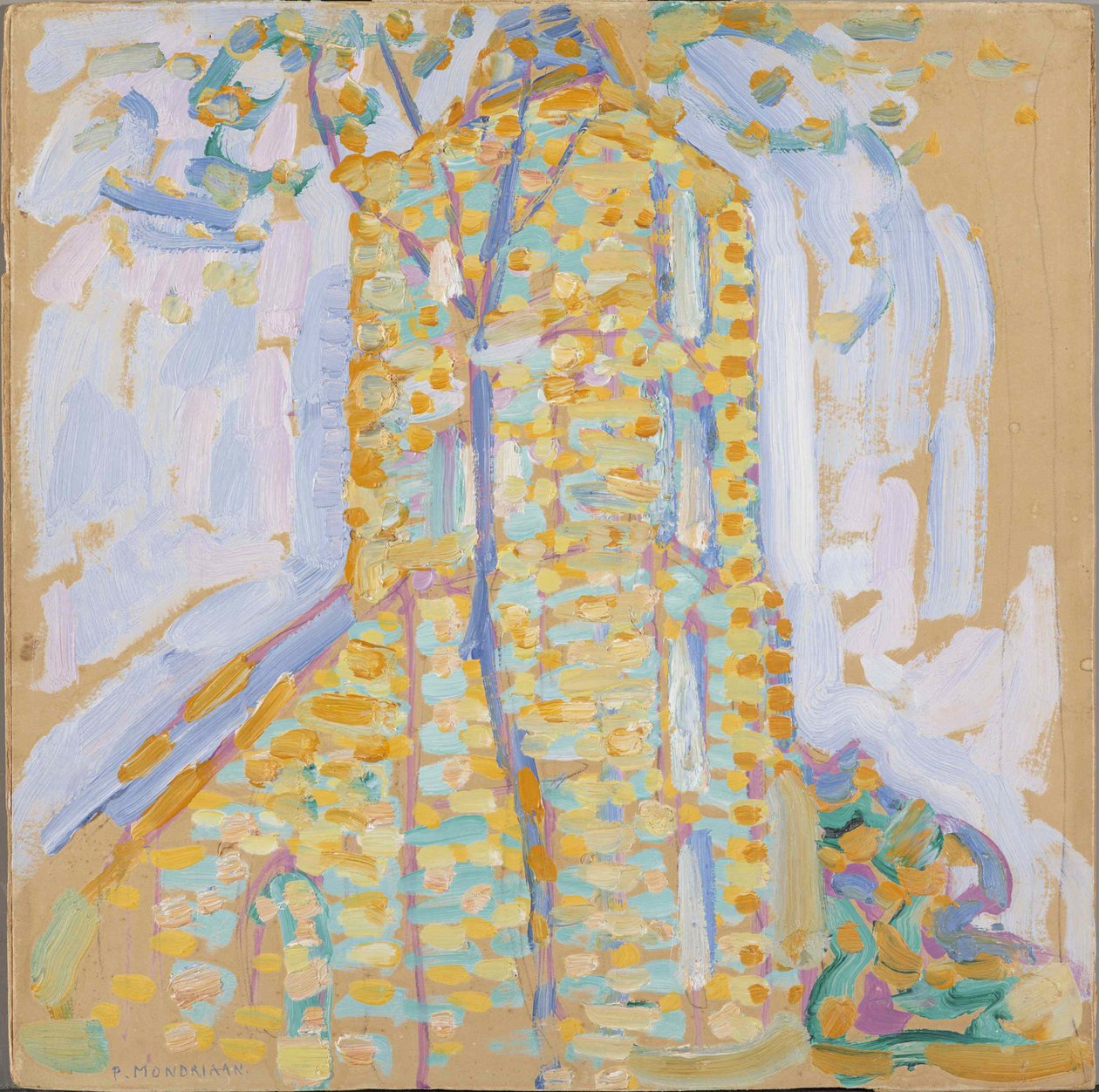 Igreja em Domburg com Árvore, 1909. de Piet Mondrian