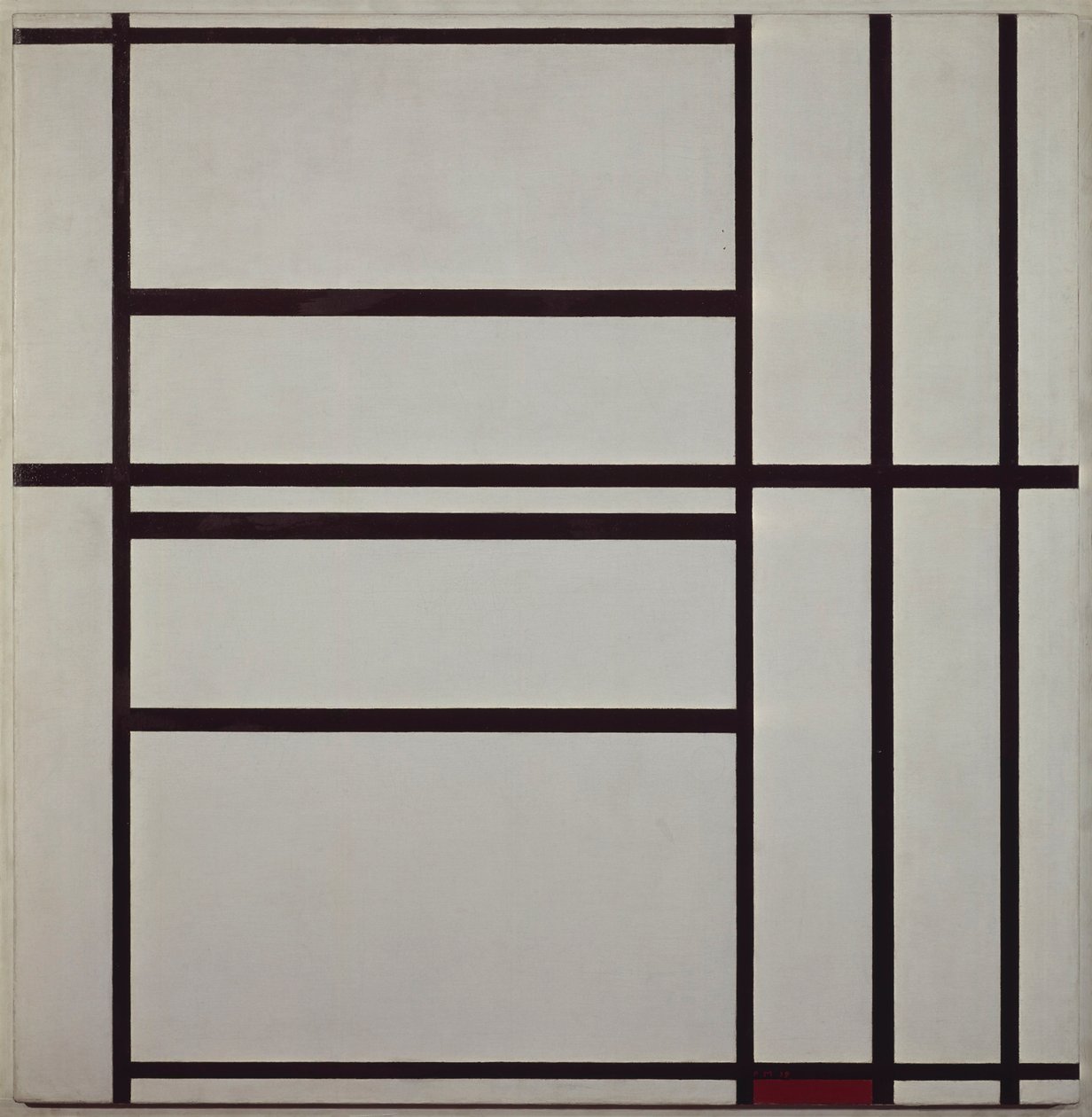 Composição nº 1 com cinza e vermelho 1938-1939 (óleo sobre tela montado sobre suporte de madeira), de Piet Mondrian