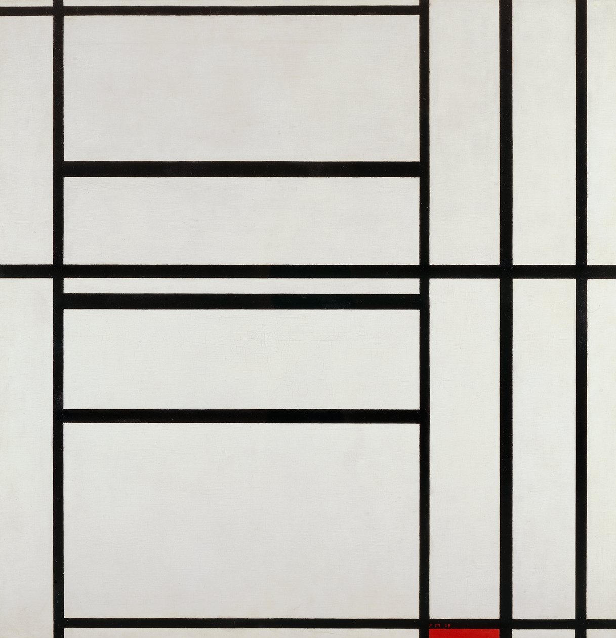 Composição nº 1 com cinza e vermelho 1938, de Piet Mondrian (1872-1944), óleo sobre tela de Piet Mondrian