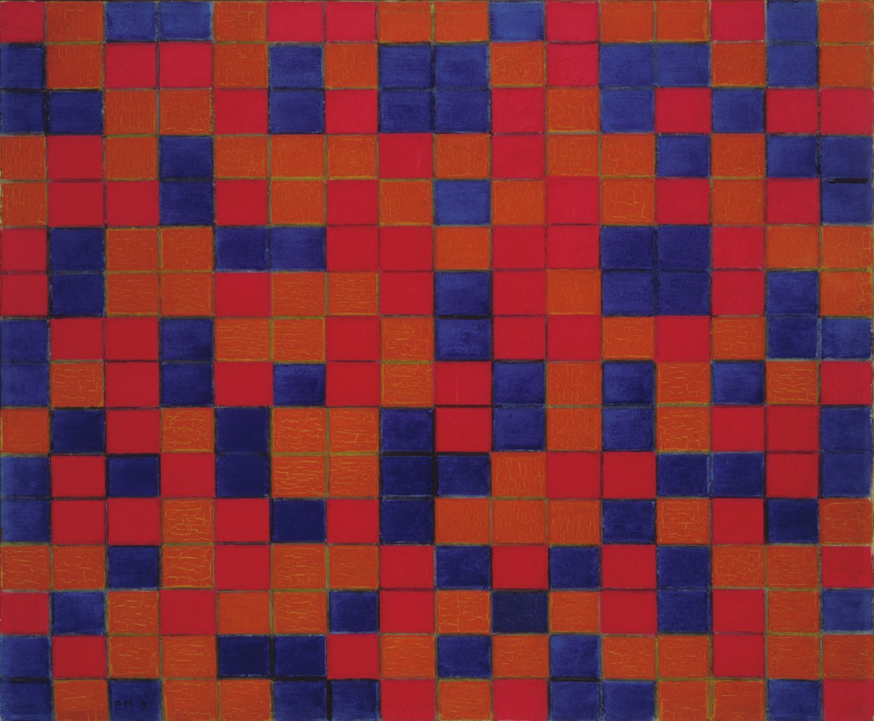 Composição com grade 8: composição quadriculada com cores escuras de Piet Mondrian