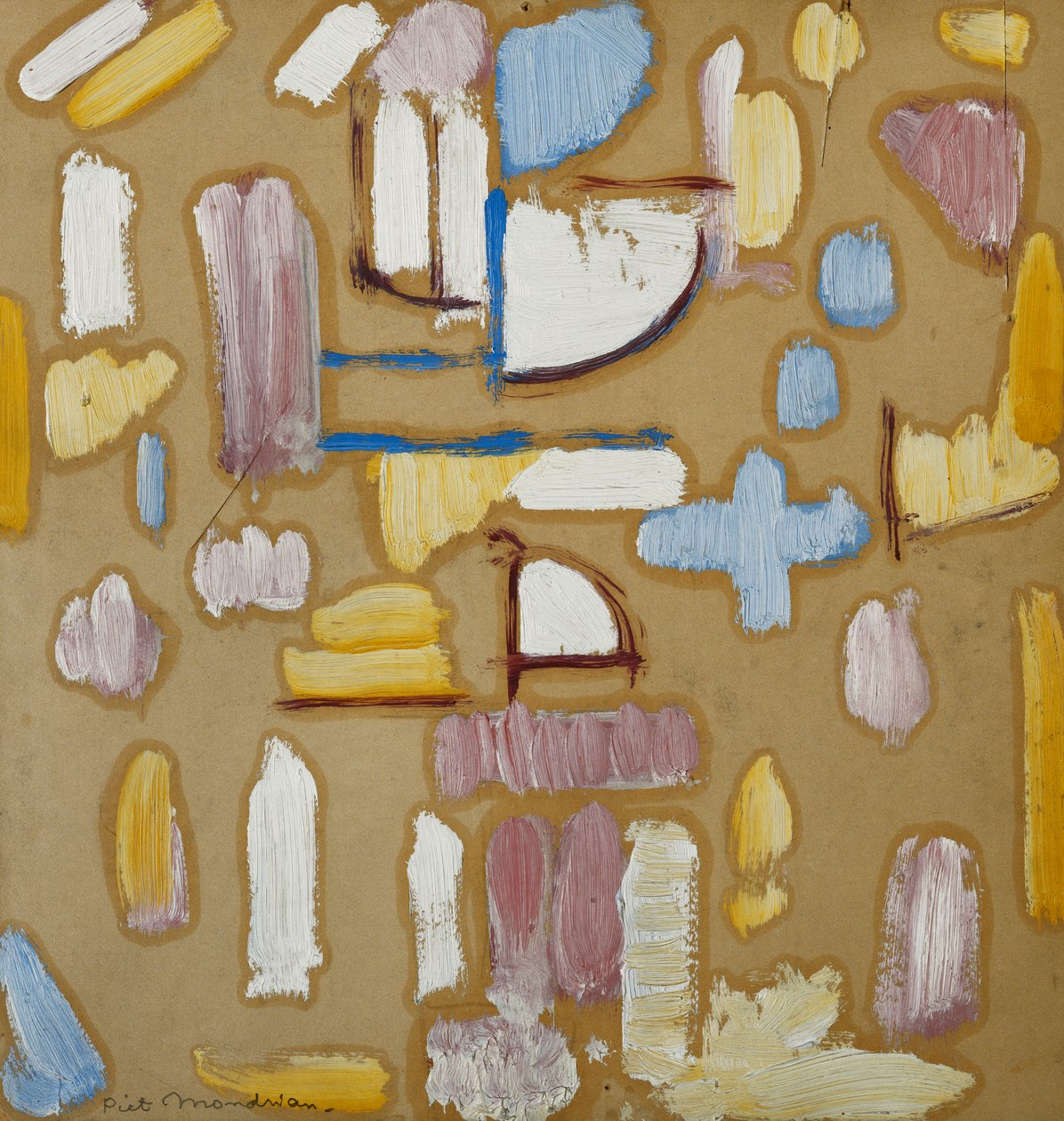 Composição com rosa, azul, amarelo e branco (fachada da igreja), c.1912 (óleo a bordo) de Piet Mondrian