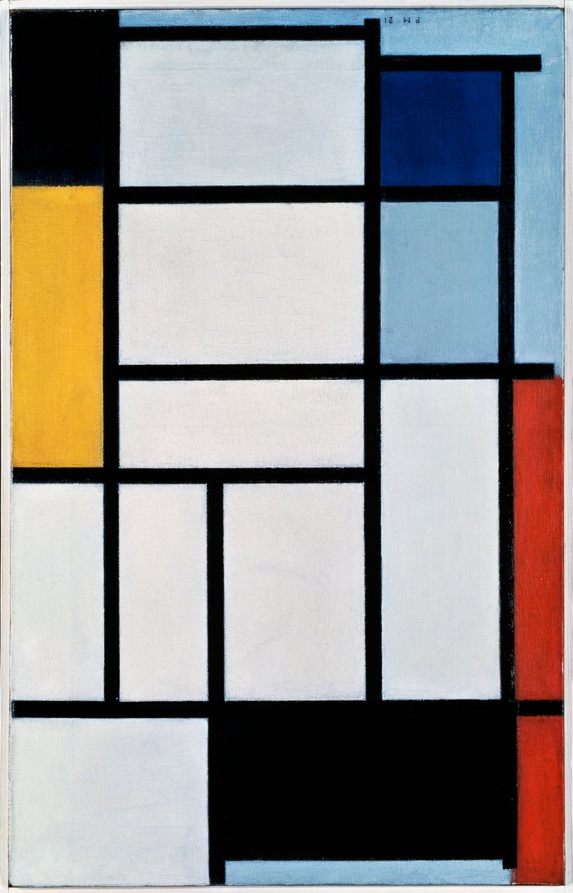 Composição com vermelho, preto, amarelo, azul e cinzento de Piet Mondrian