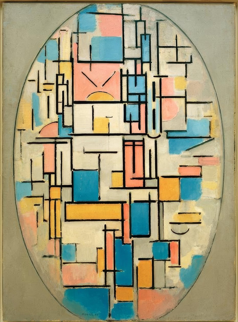 Composição oval com áreas coloridas 1 de Piet Mondrian