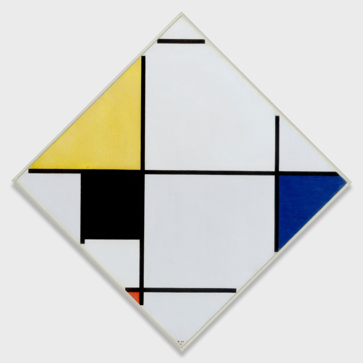 Composição em losango com amarelo, preto, azul, vermelho e cinzento de Piet Mondrian