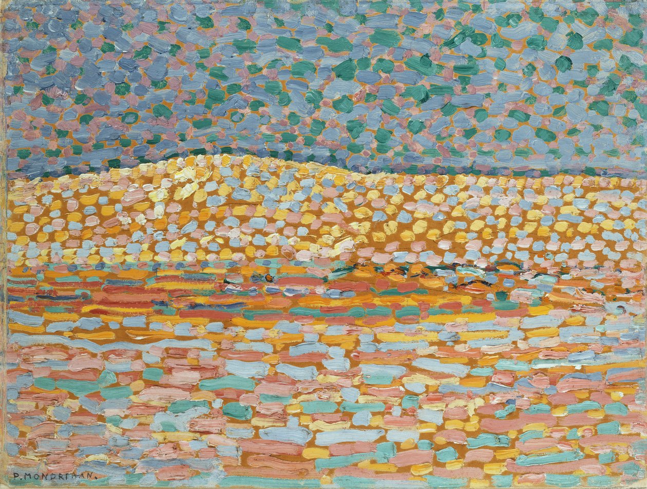 Estudo de dunas pontilhistas, crista à esquerda de Piet Mondrian