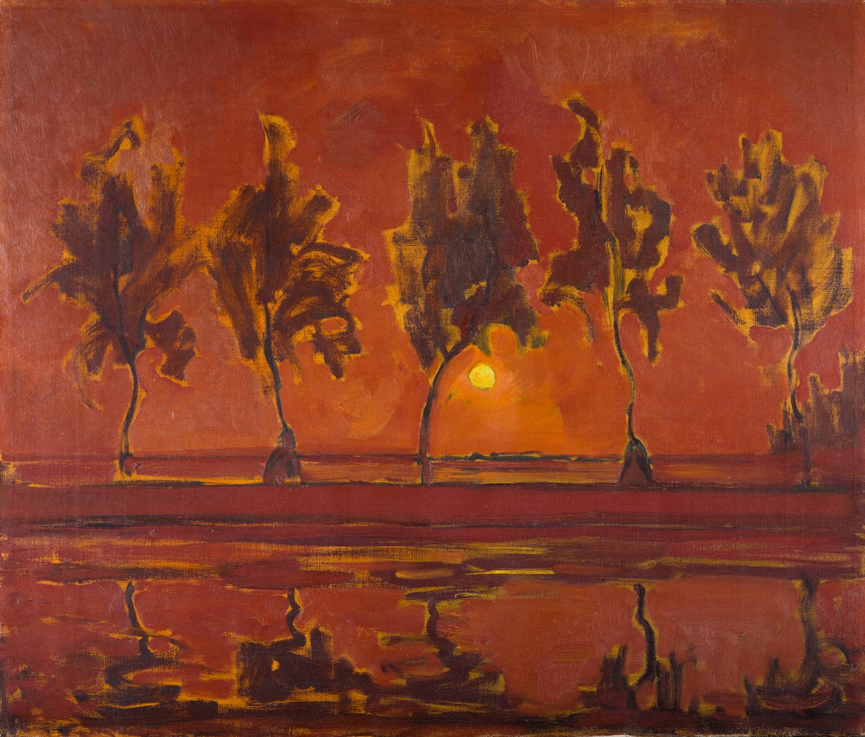 Árvores no Gein com a lua nascendo, 1907. de Piet Mondrian