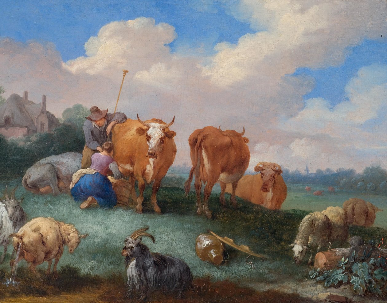 Pastores com vacas e ovelhas em uma paisagem de Pieter Bouts