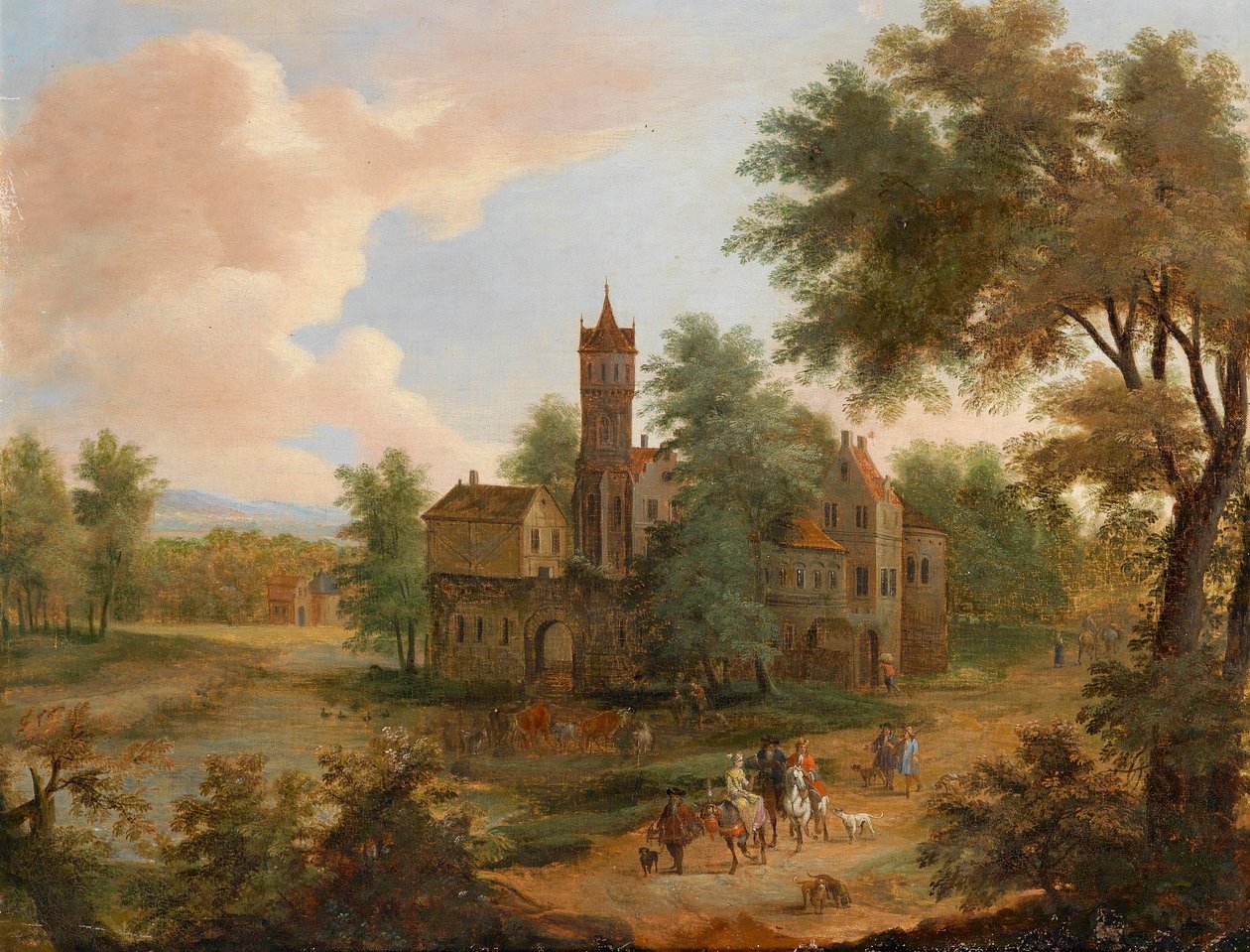 Paisagem com uma festa de caça de Pieter Bouts