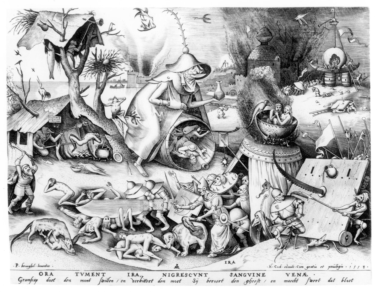 Raiva (Ira), da série dos Sete Pecados Mortais, gravada por Pieter van der Heyden (c.1530-72) e publicada por Hieronymus Cock (c.1510-70), 1558 (gravura) de Pieter Bruegel the Elder