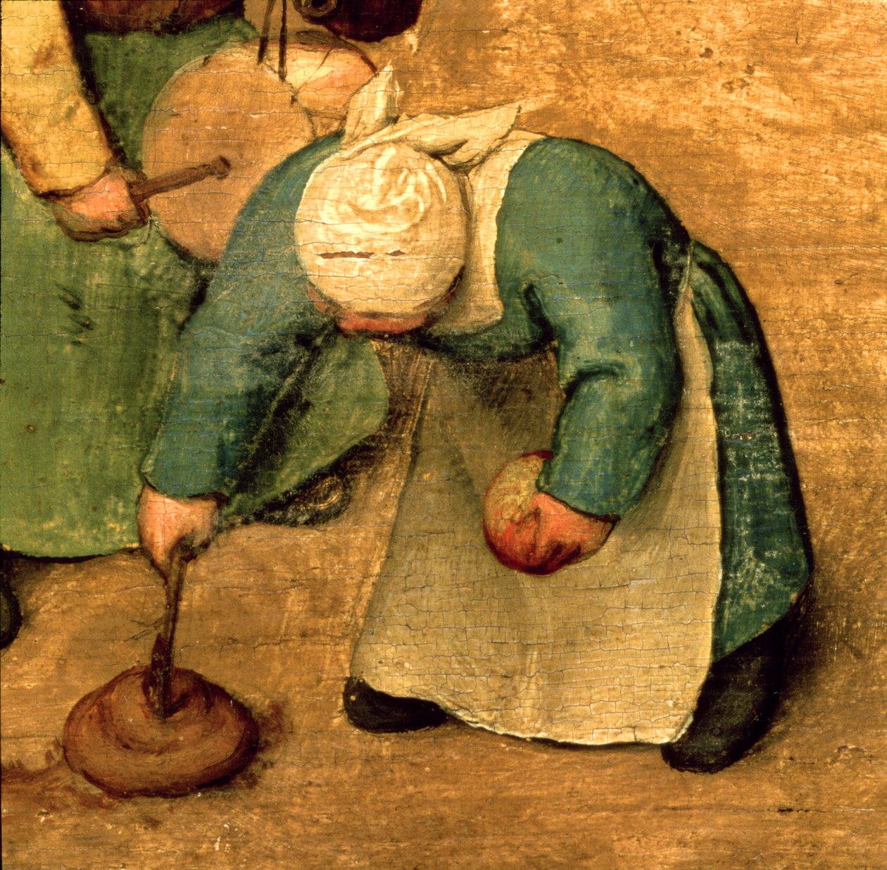 Jogos Infantis (Kinderspiele): detalhe de uma menina brincando com um pião, 1560 (detalhe de 68945) de Pieter Bruegel the Elder