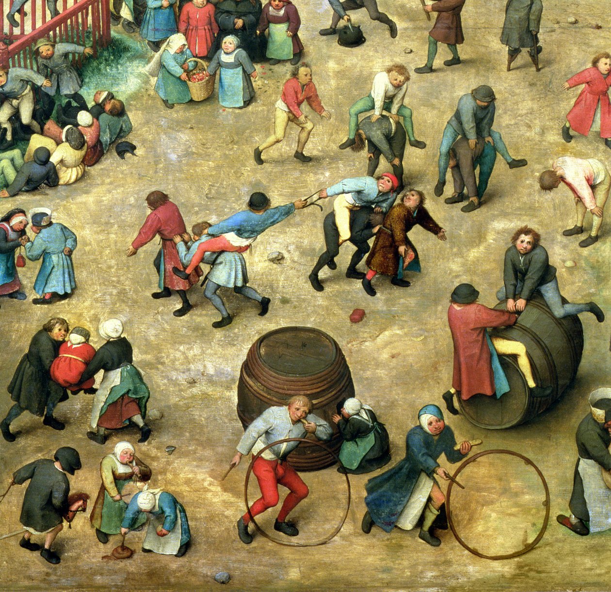 Jogos para crianças (Kinderspiele): detalhe da seção inferior mostrando vários jogos, 1560 (detalhe de 68945) de Pieter Bruegel the Elder