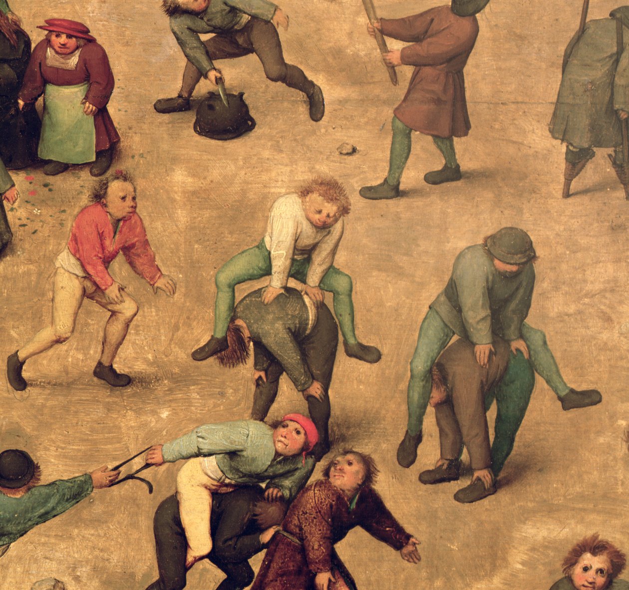 Jogos Infantis (Kinderspiele): detalhe de crianças brincando de salto-sapo, 1560 (detalhe de 68945) de Pieter Bruegel the Elder