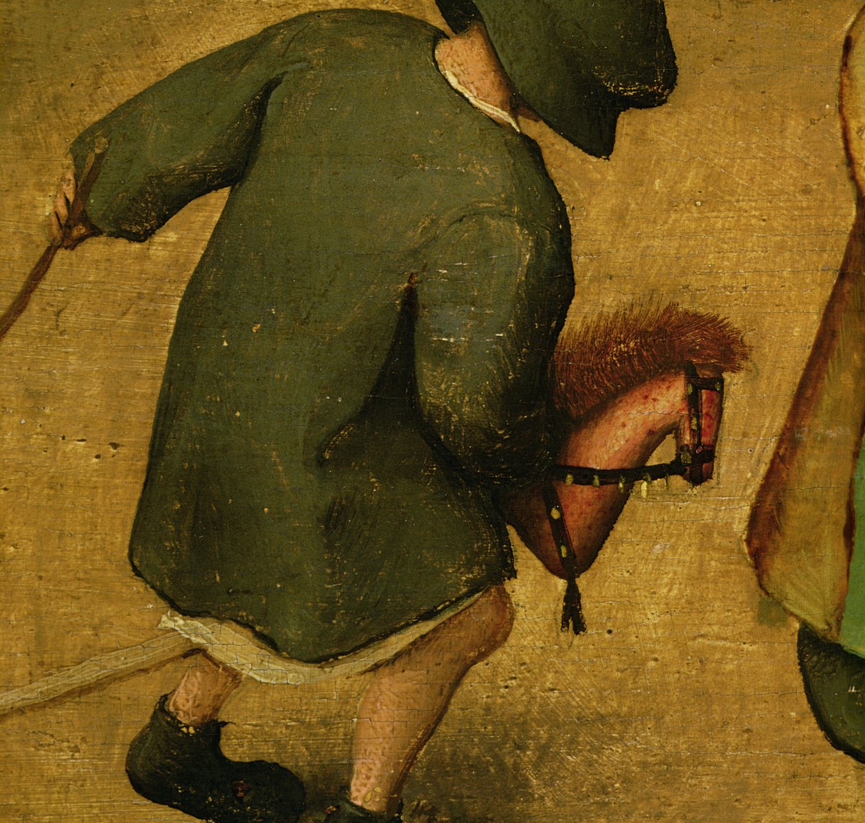 Jogos para crianças, detalhe da seção inferior mostrando uma criança e um passatempo-cavalo, 1560 (detalhe de 68945) de Pieter Bruegel the Elder