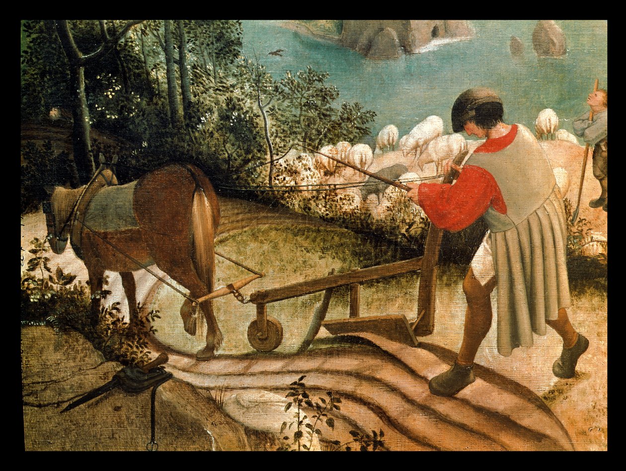 Paisagem com a queda de Ícaro, detalhe de um homem arando, c.1555 de Pieter Bruegel the Elder
