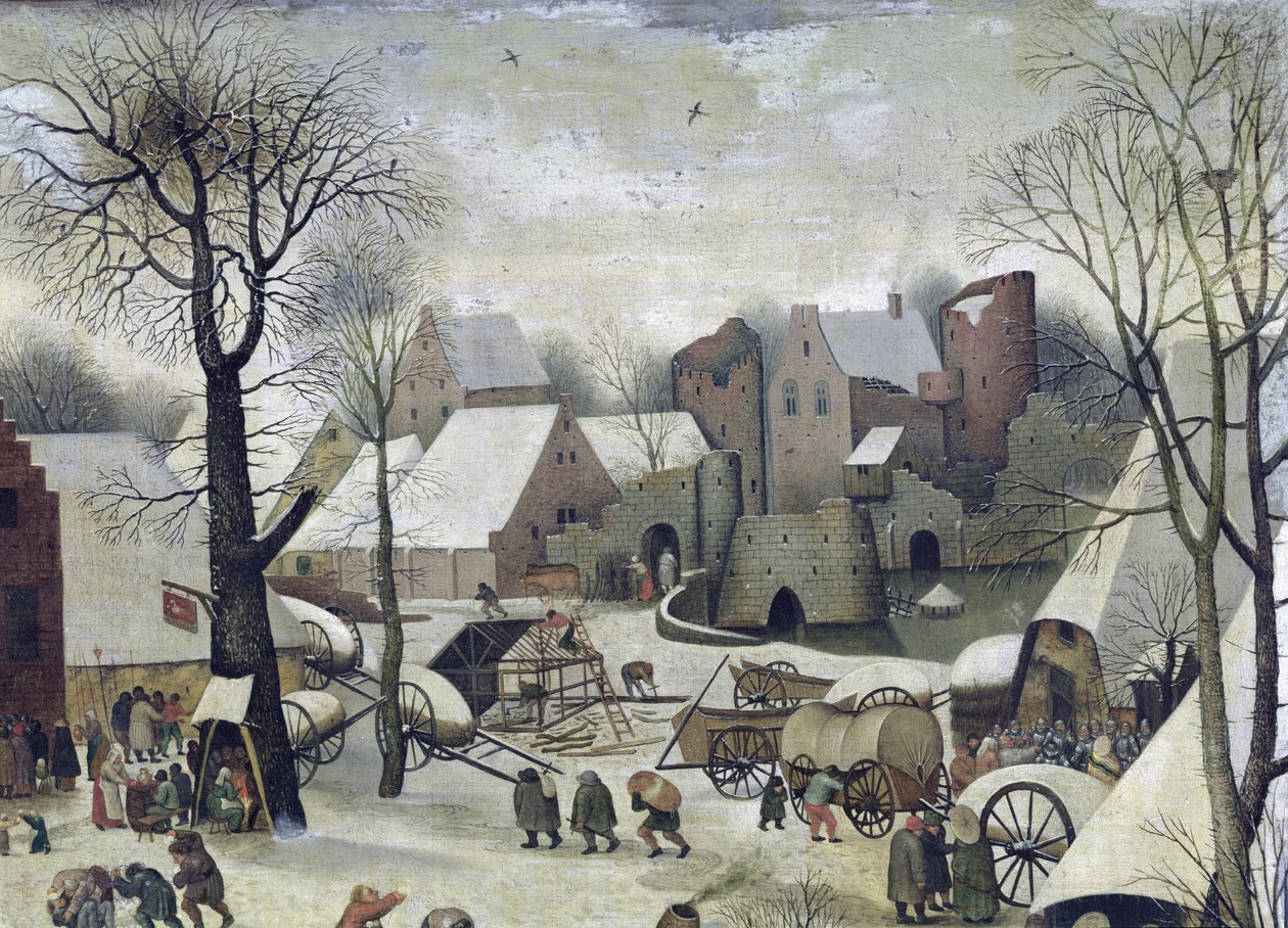 O censo em Belém, detalhe das casas e fortificações de Pieter Bruegel the Elder