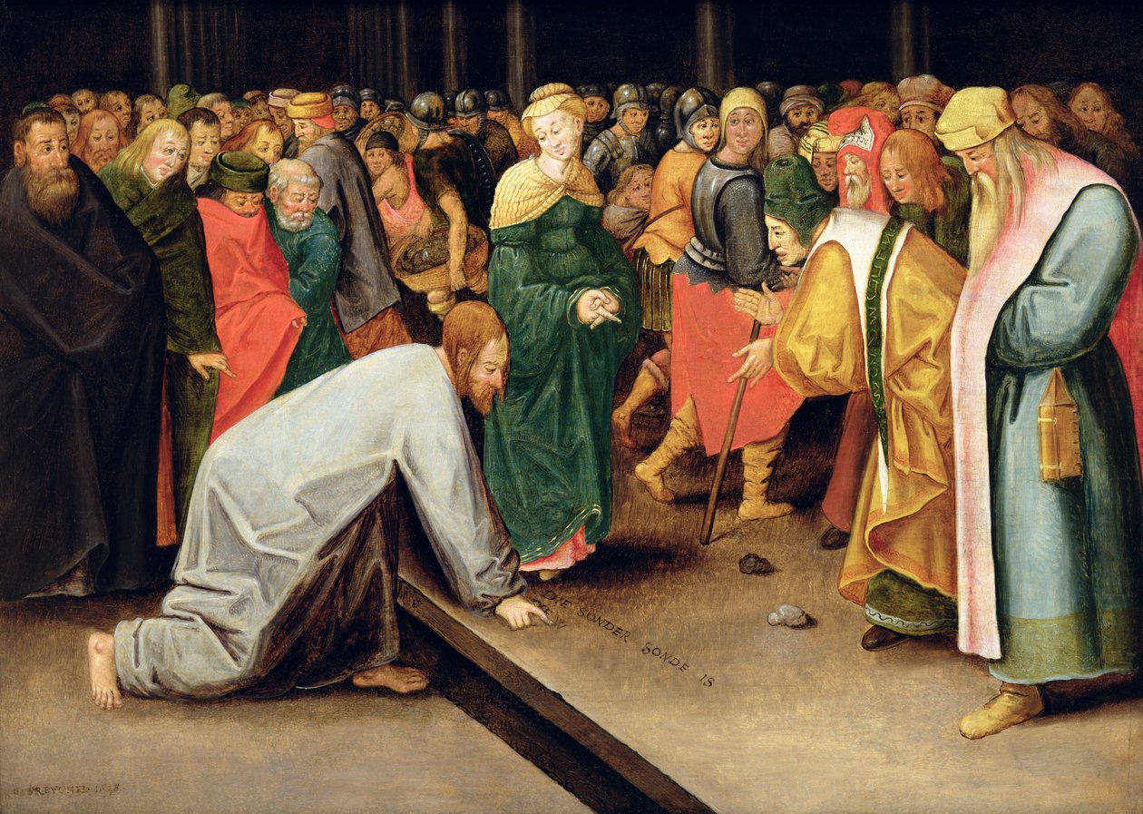 Cristo e as mulheres tomadas em adultério, 1628 de Pieter Brueghel the Younger