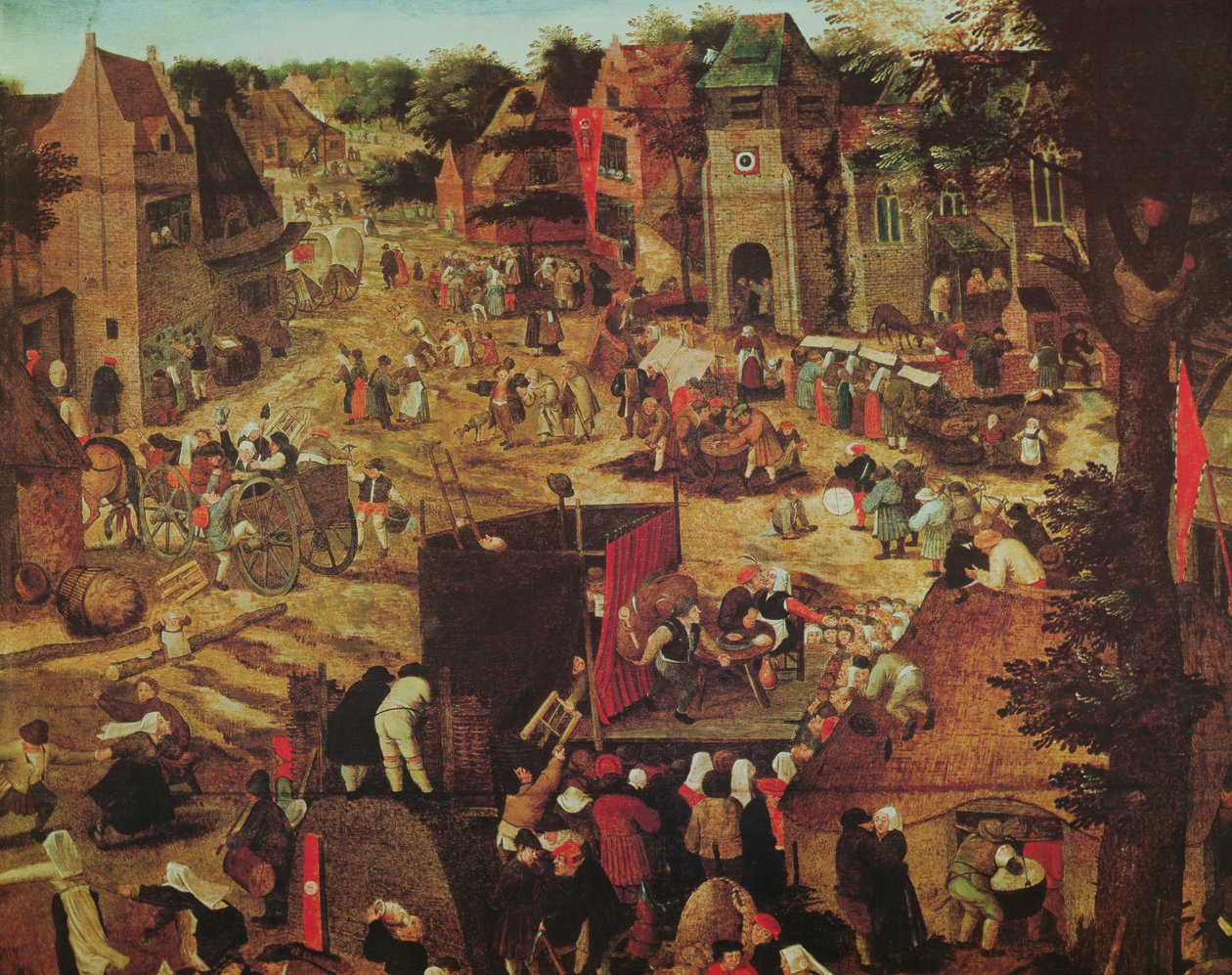 Kermesse com teatro e procissão de Pieter Brueghel the Younger
