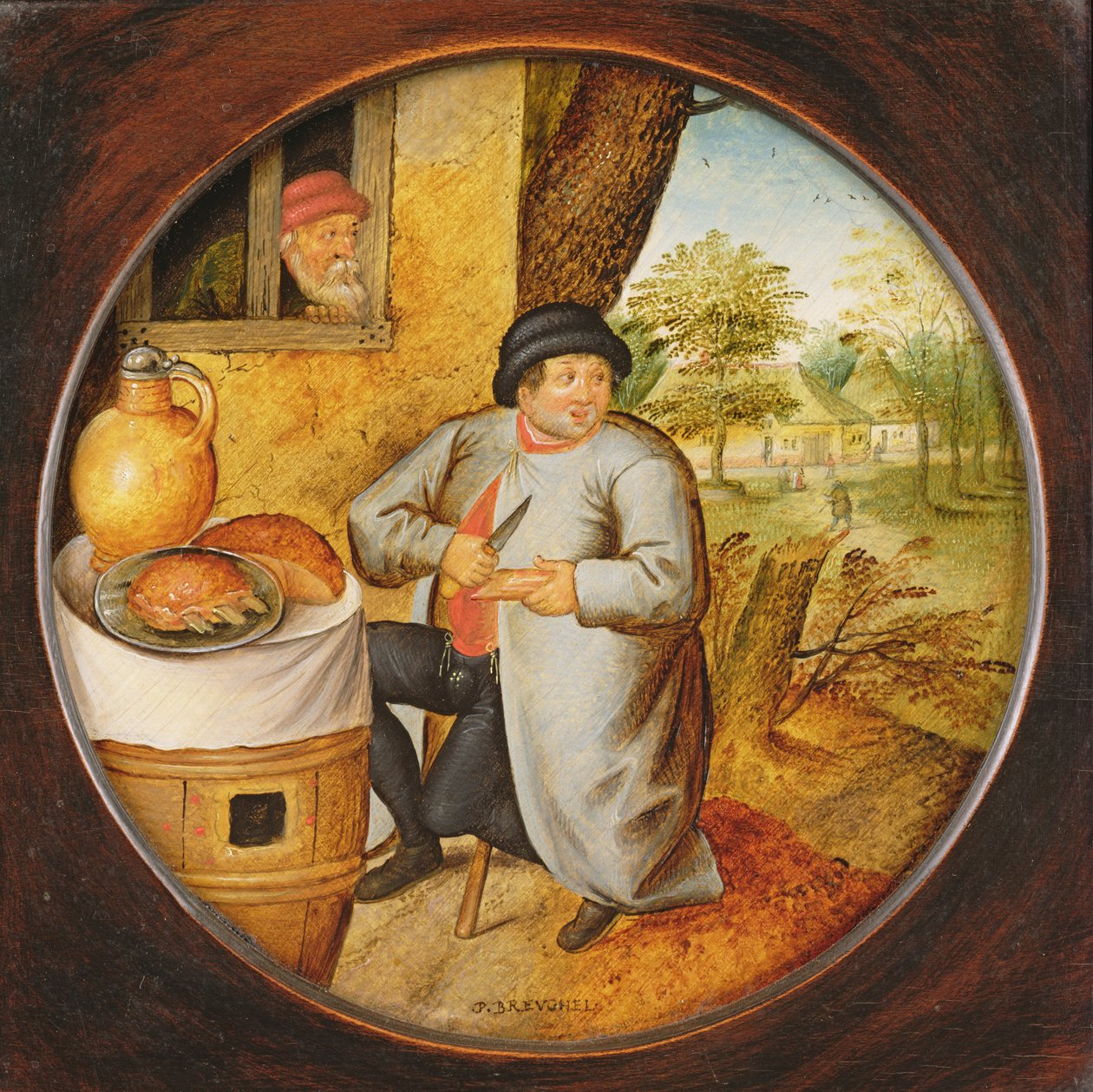 O homem que corta madeira e carne com a mesma faca de Pieter Brueghel the Younger