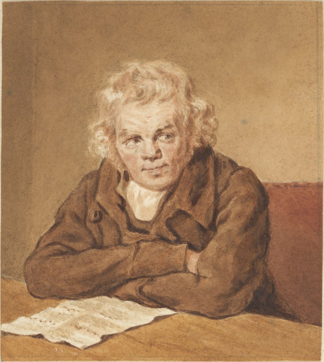 Retrato de Lourens van Schaick, sentado em uma mesa de Pieter Christoffel Wonder