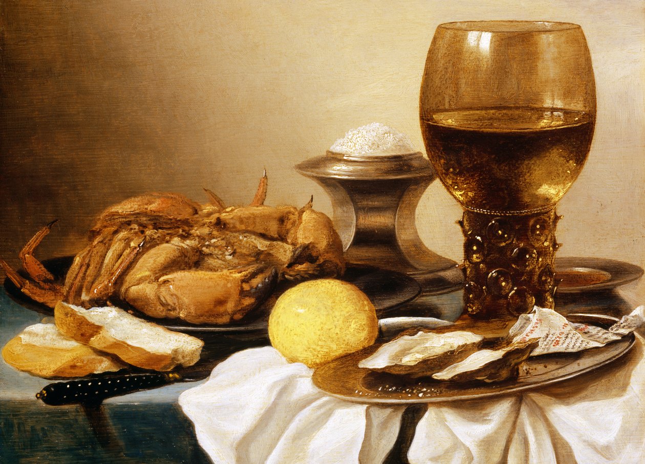 Uma vida ainda de um caranguejo em uma placa de estanho de Pieter Claesz