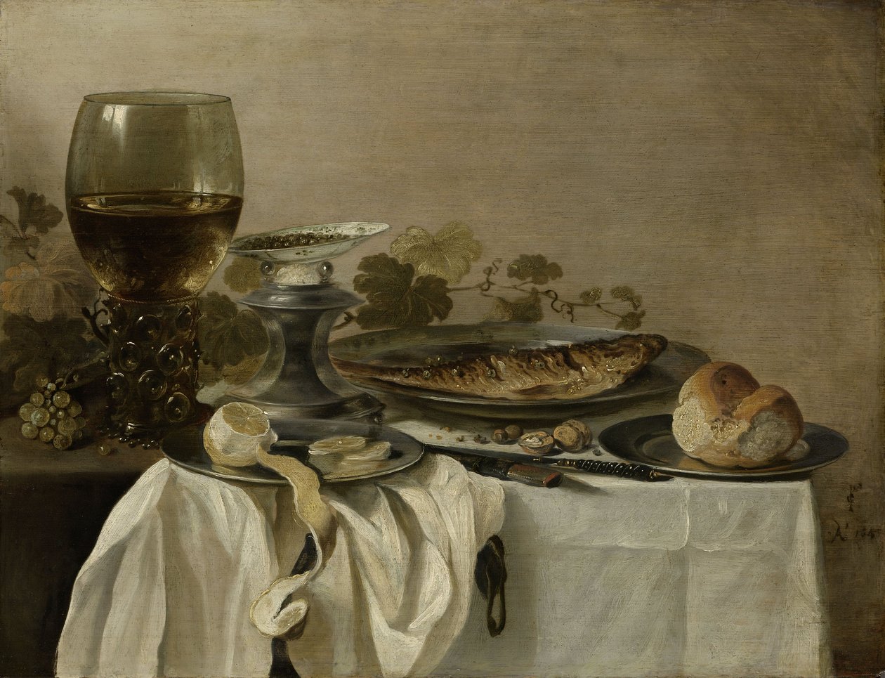 Ainda vida com um peixe, 1647 de Pieter Claesz