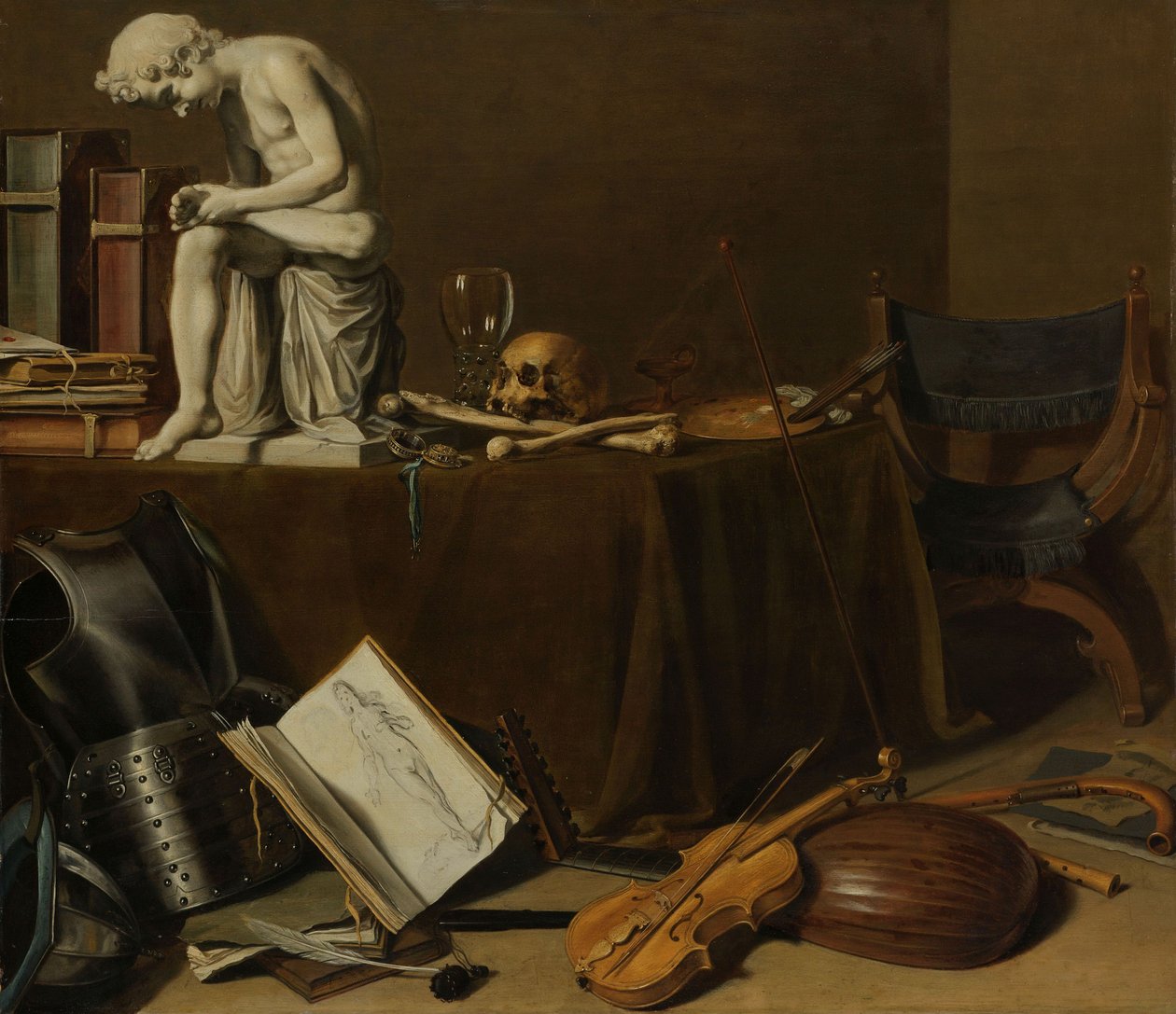 Vanitas Still Life com o Spinario, 1628 (óleo no painel, h 71,5cm × w 80,5 de Pieter Claesz